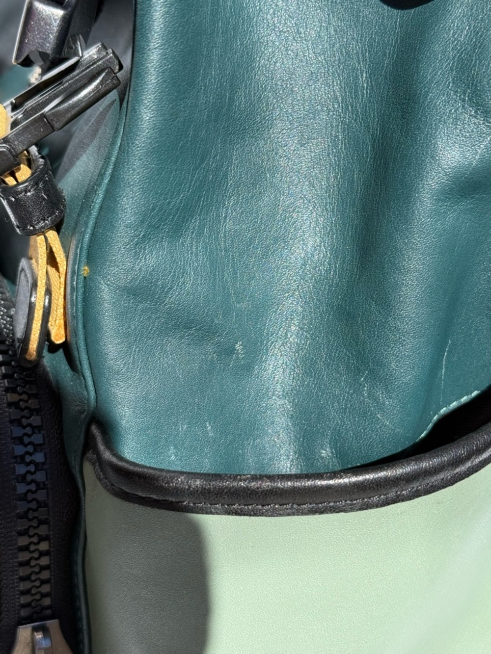 Coach Unisex Coach Track Leather Backpack Green, Black and goldenrod. - Picture 9 of 9